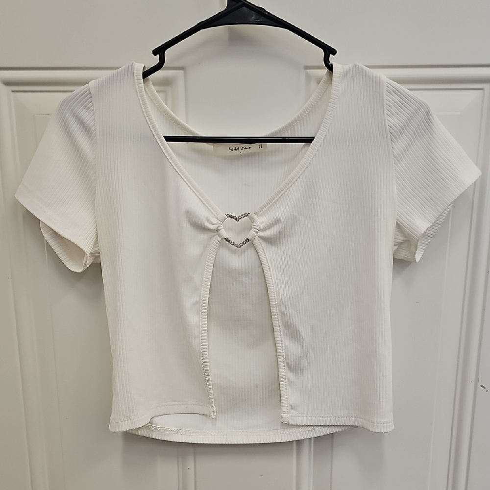 White, Heart, Club, Crop Top, Fun, Vacation, Summer, Party, Preppy, Spring